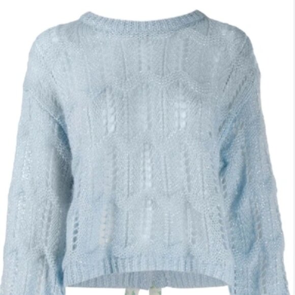 NWOT Loveshackfancy Eugenia Blue Knit Wool Pointelle Pullover/Sweater/Top M $302 - Picture 8 of 13